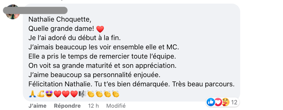 R\u00e9actions suite au d\u00e9part de Natalie Choquette.
