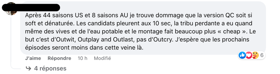 R\u00e9actions suite \u00e0 la 1re de Survivor Qu\u00e9bec.