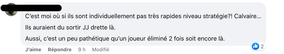 R\u00e9actions suite \u00e0 la 2e \u00e9limination de Sylvain.