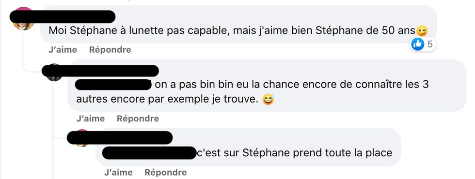 R\u00e9actions sur 5 gars pour moi.