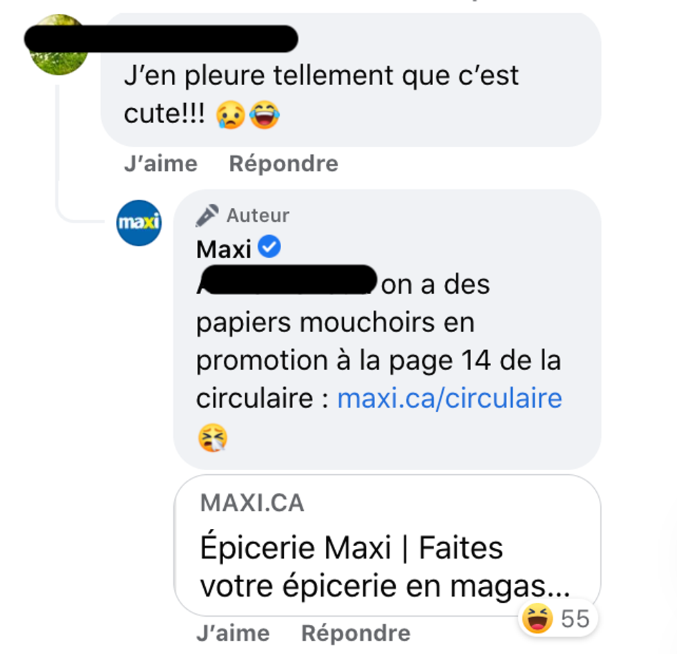 R\u00e9actions sur la page Facebook de Maxi.