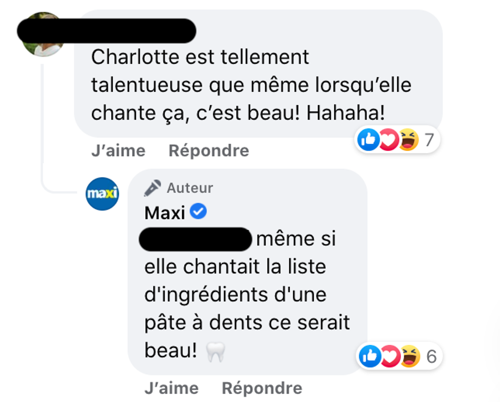 R\u00e9actions sur la page Facebook de Maxi.