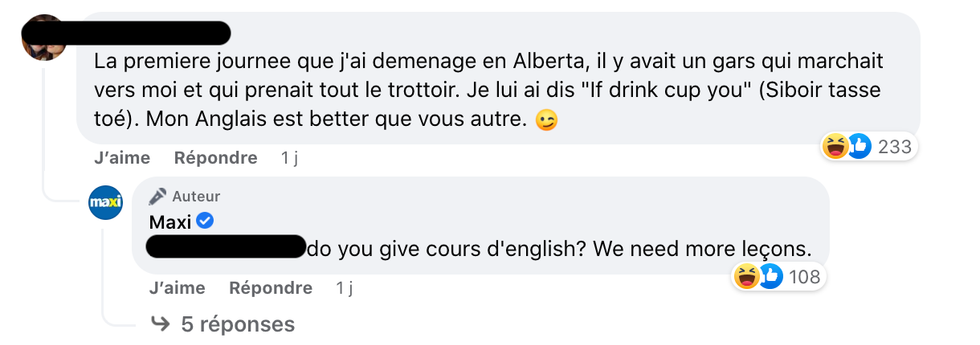 R\u00e9actions sur la page Facebook de Maxi.