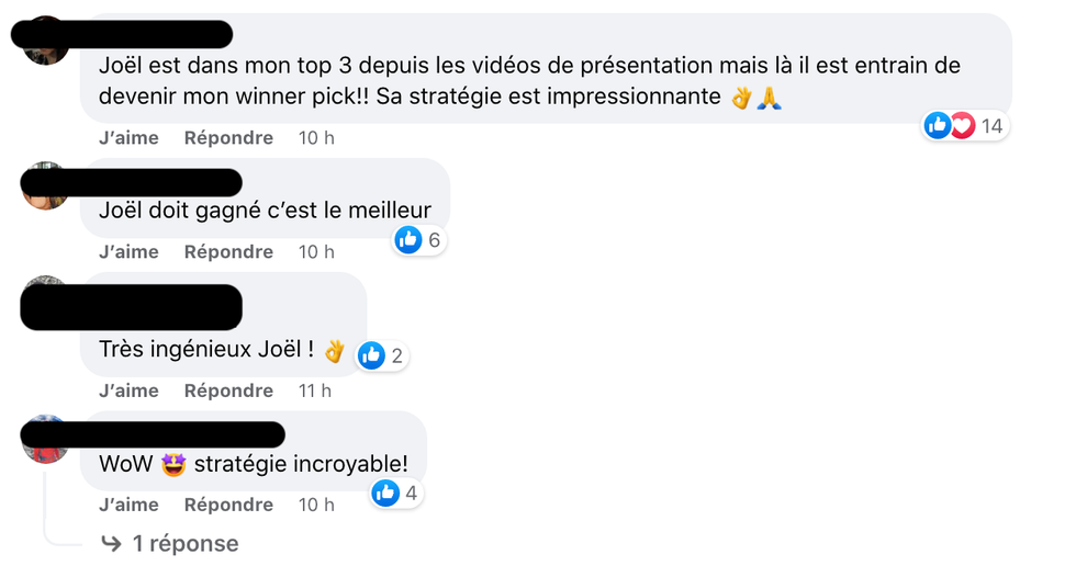 R\u00e9actions sur la strat\u00e9gie de Jo\u00ebl.