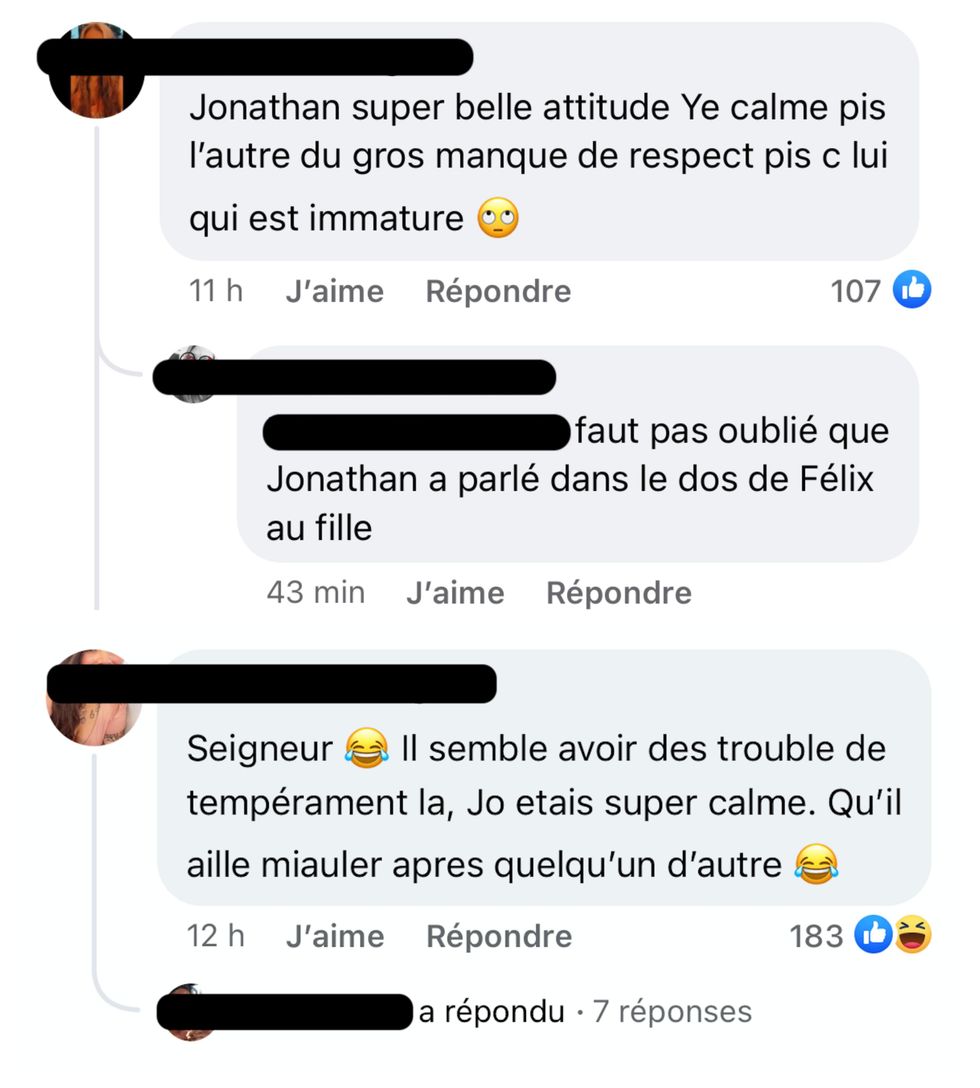 R\u00e9actions sur la tension entre F\u00e9lix et Jonathan.