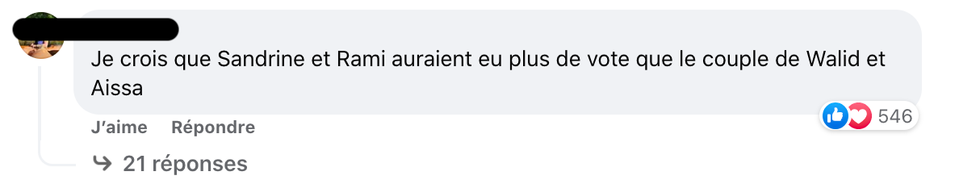 R\u00e9actions sur les couples finalistes.