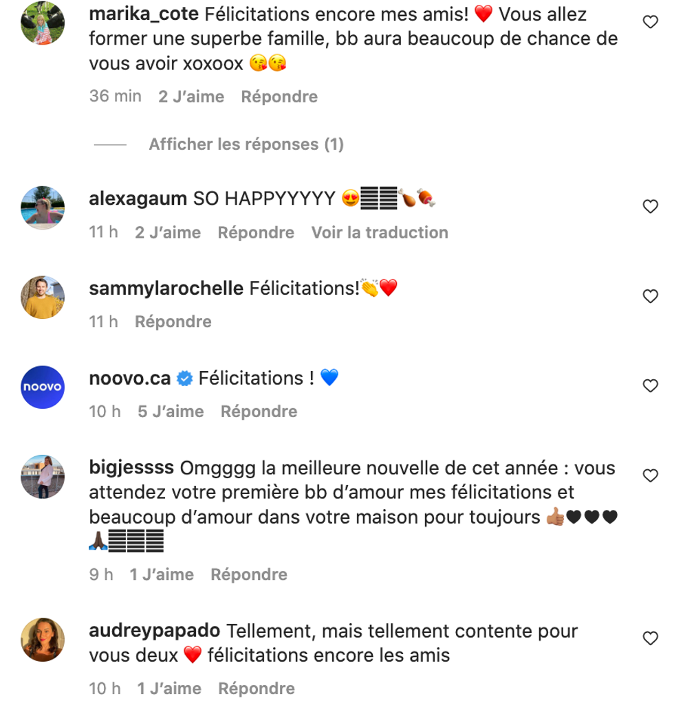 R\u00e9actions \u00e0 la grossesse d'Audrey-Ann de L'ADLP9.