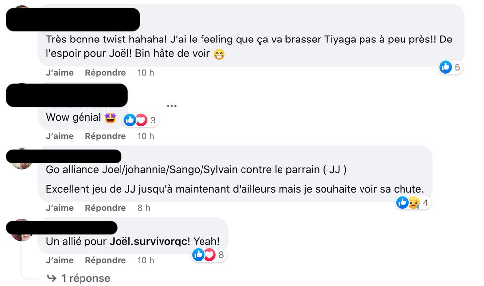 R\u00e9actions \u00e0 la \u00ab twist \u00bb de Survivor.