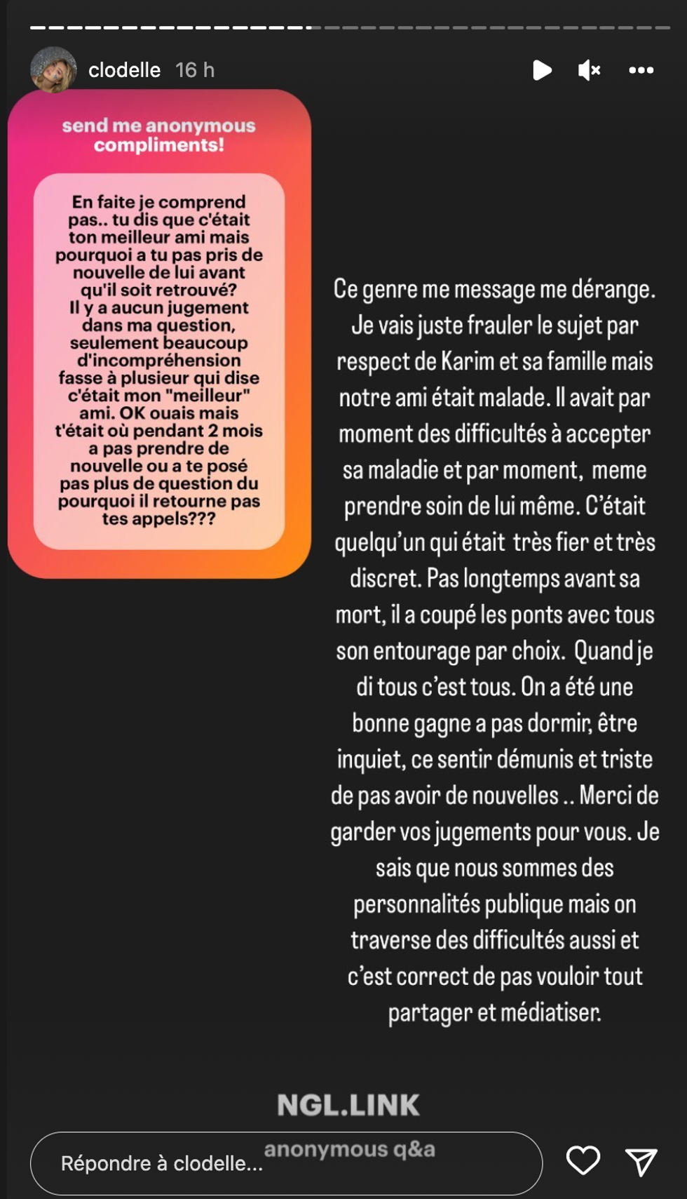 R\u00e9ponse de Clodelle.