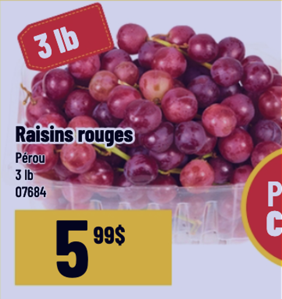 Raisins rouges du P\u00e9rou dans la circulaire du Mayrand.