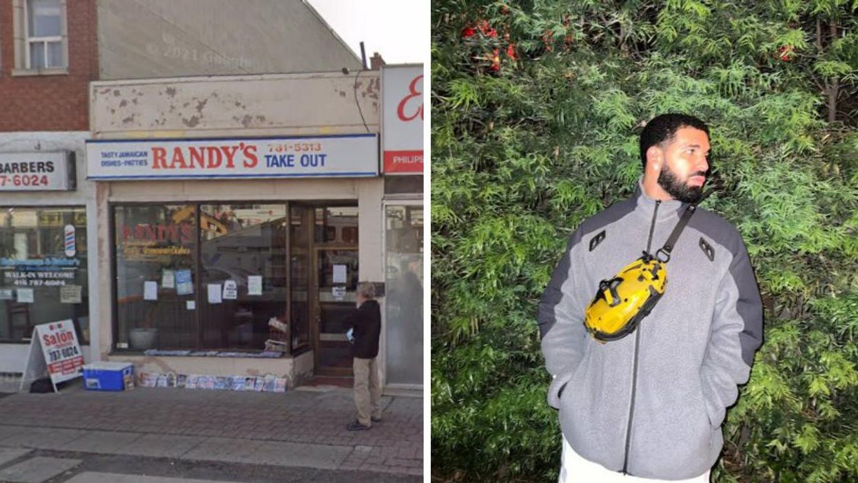 Randy's Patties in Toronto, RIGHT: Drake posing for a photo in February