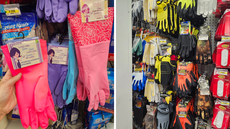 Rang\u00e9e de magasin avec paire de gants.