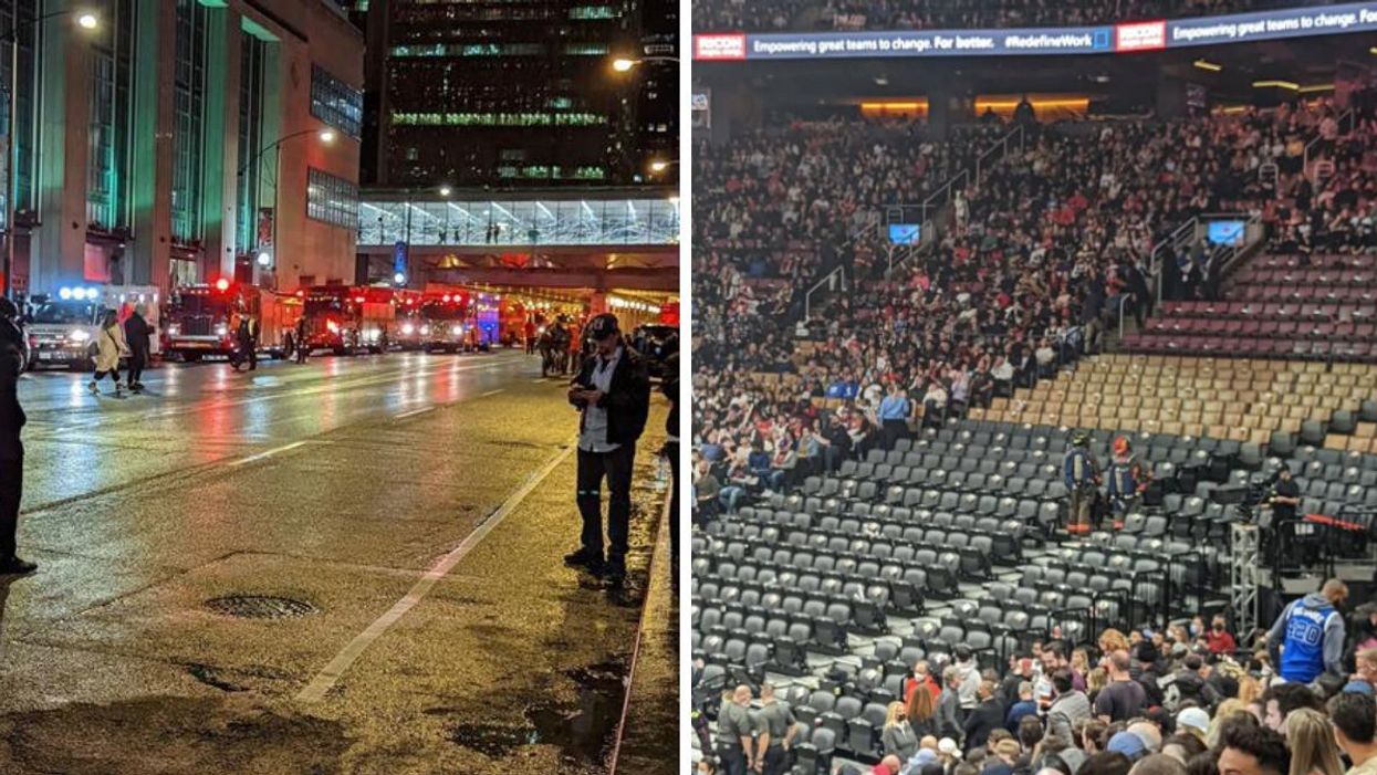 Raptors fans being evacuated on Saturday night.