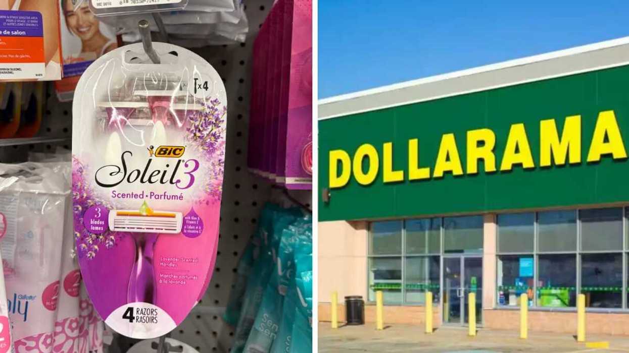 Rasoirs Soleil 3 de BIC au Dollarama. Droite : Devanture du Dollarama.