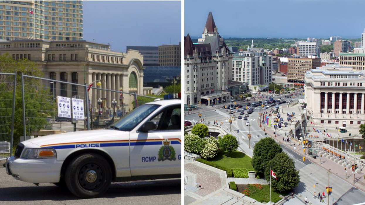 RCMP car in Ottawa. Right: Downtown Ottawa.