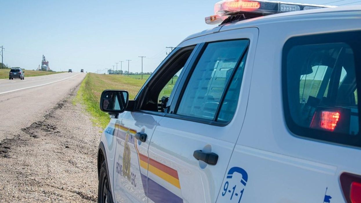 RCMP vehicle on the side of the road in Saskatchewan.