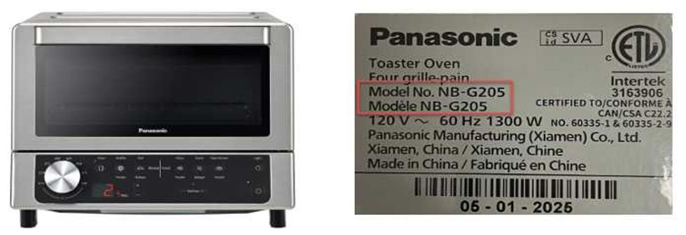 recalled panasonic toaster oven and product label