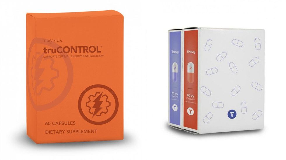 Recalled truCONTROL dietary supplement. Right: Truvy's recalled dietary supplements.