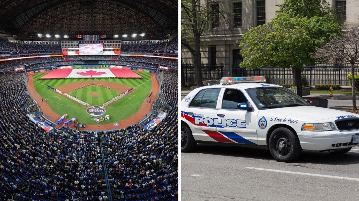 Recent Blue Jays home game stadium. Right: Toronto police car.