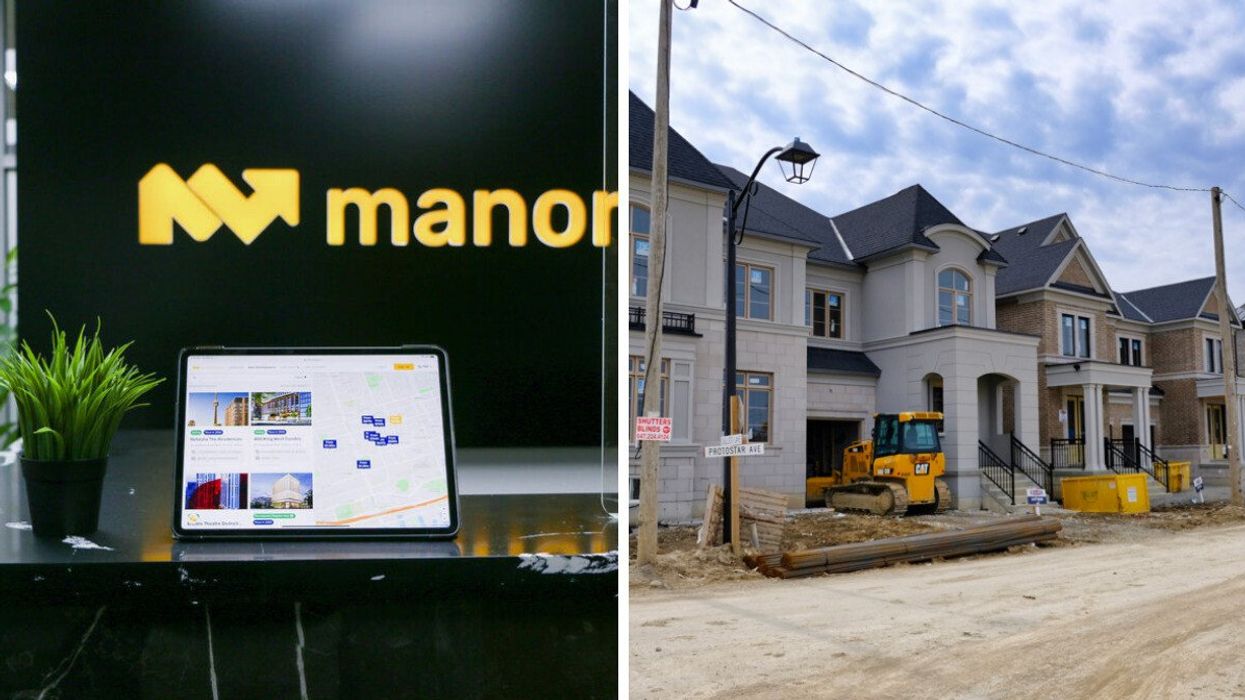 Reception area of Manorlead. Right: New home construction in Toronto.