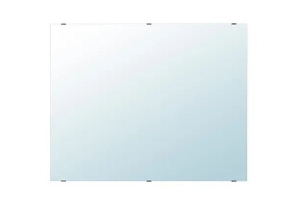 Rectangular wall-mounted frameless mirror.