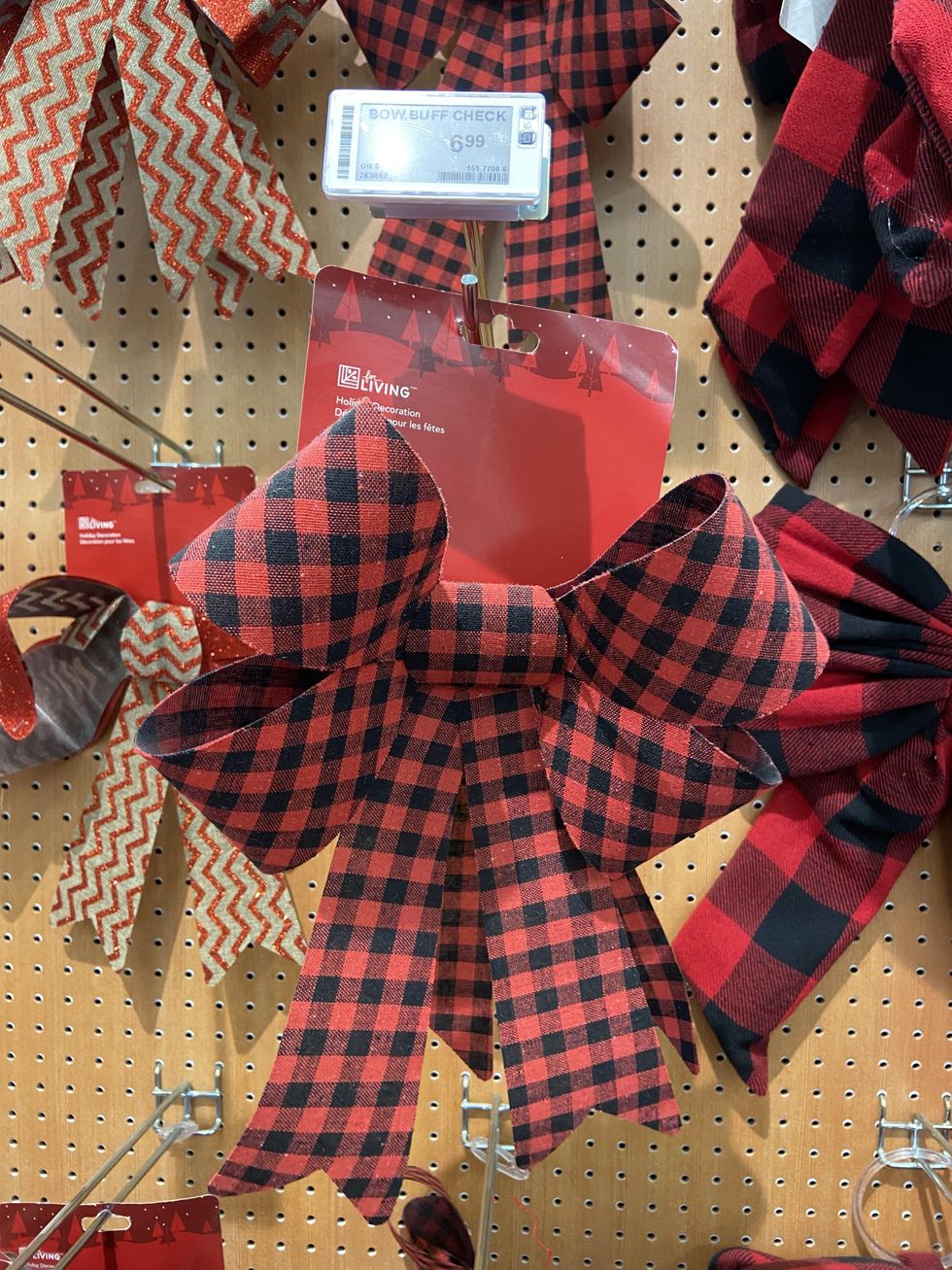 Red and black buffalo plaid checked Christmas bow.