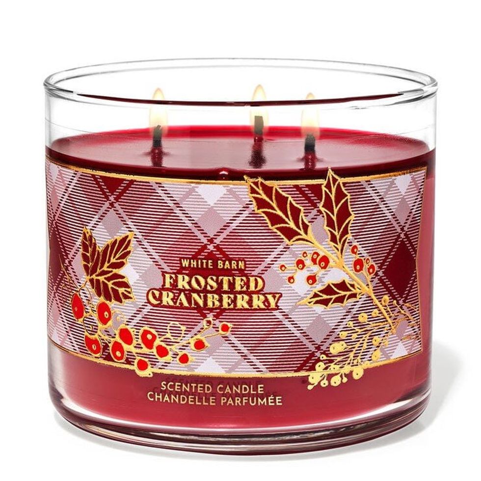 red bath and body works frosted cranberry candle