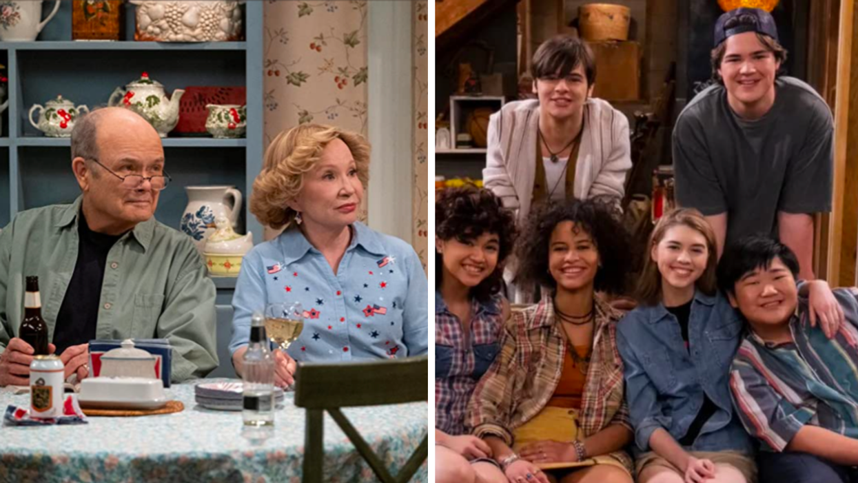 Red et Kitty Forman dans « That '90s Show ». Droite : La nouvelle bande dans «That '90s Show».