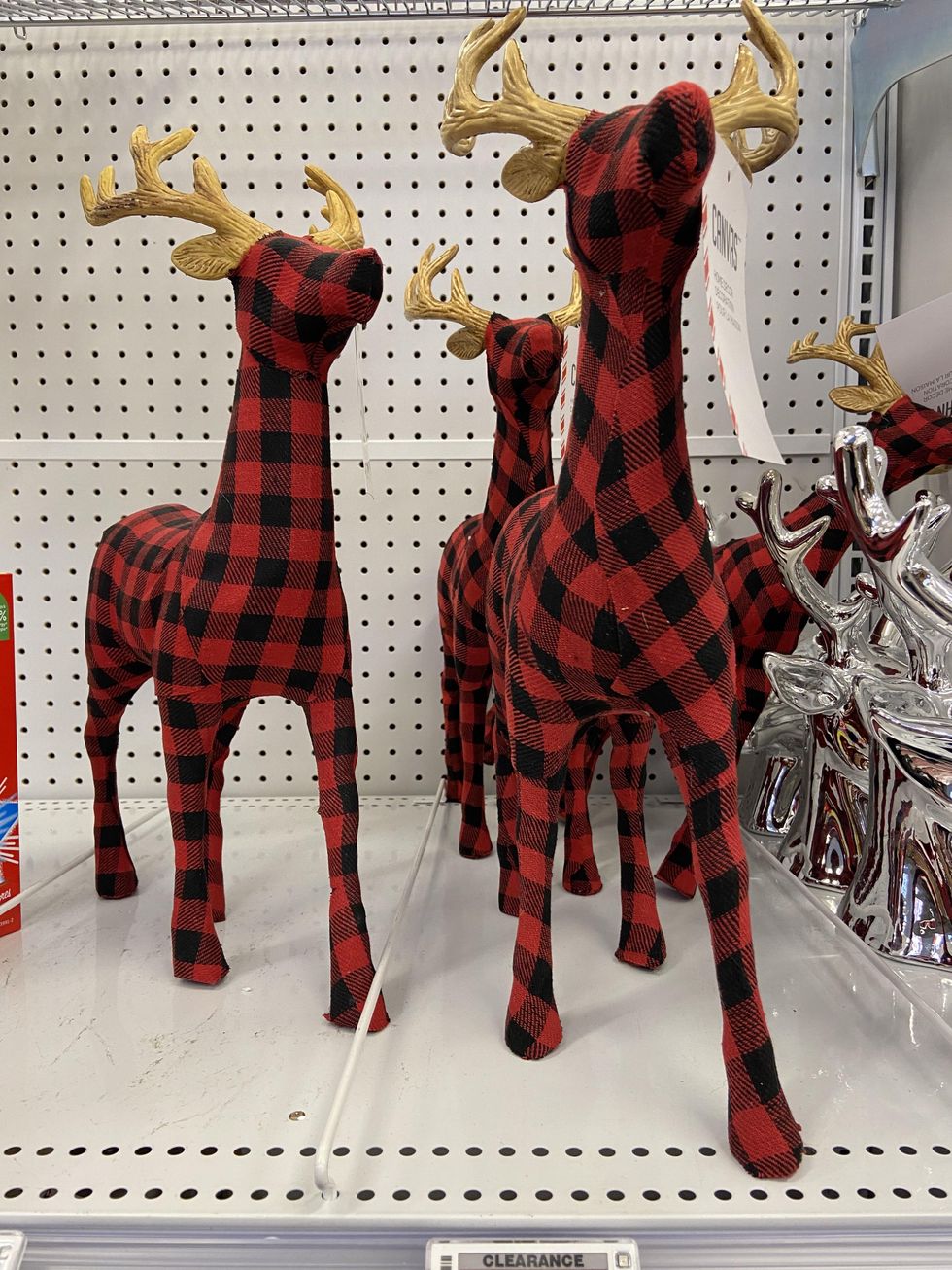 Red plaid reindeer decoration from Canadian Tire.