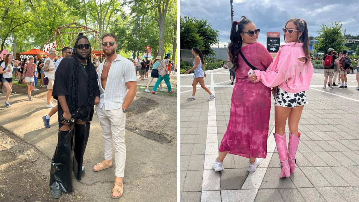 Redgee et son ami Khaled à Osheaga. Droite : Le duo en rose pour Osheaga 2022.