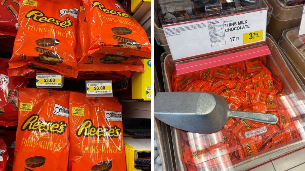 Reese's Thins at Dollarama. Right: Reese's Thins at Bulk Barn.