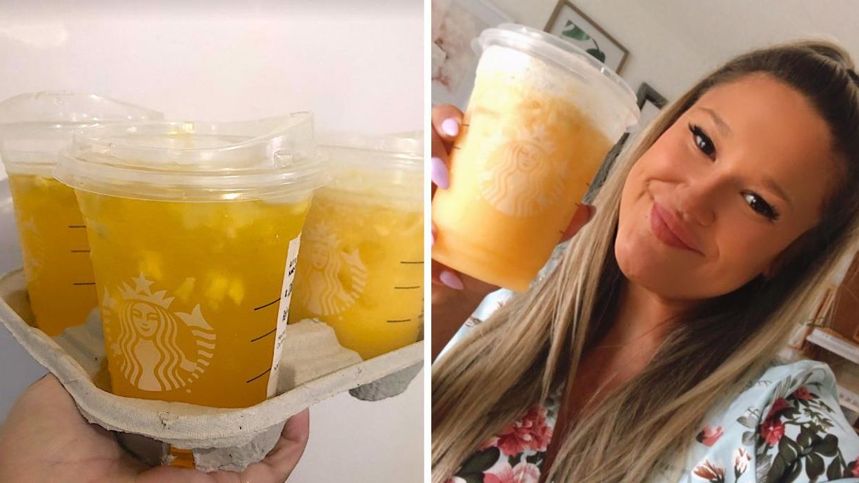 Refreshers Starbucks. Droite : Izabelle Bee et un Refreshers Paradis.
