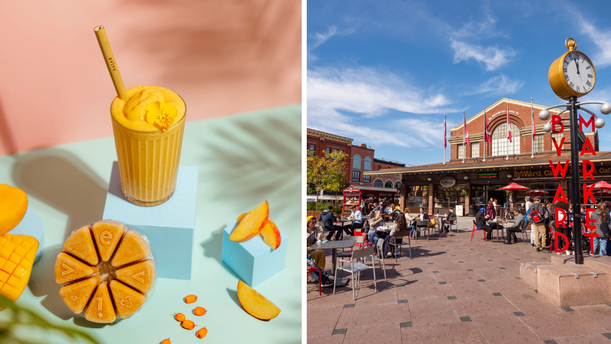 Refreshing fruit smoothie from Evive Nutrition. Right: Ottawa's Byward Market Square.