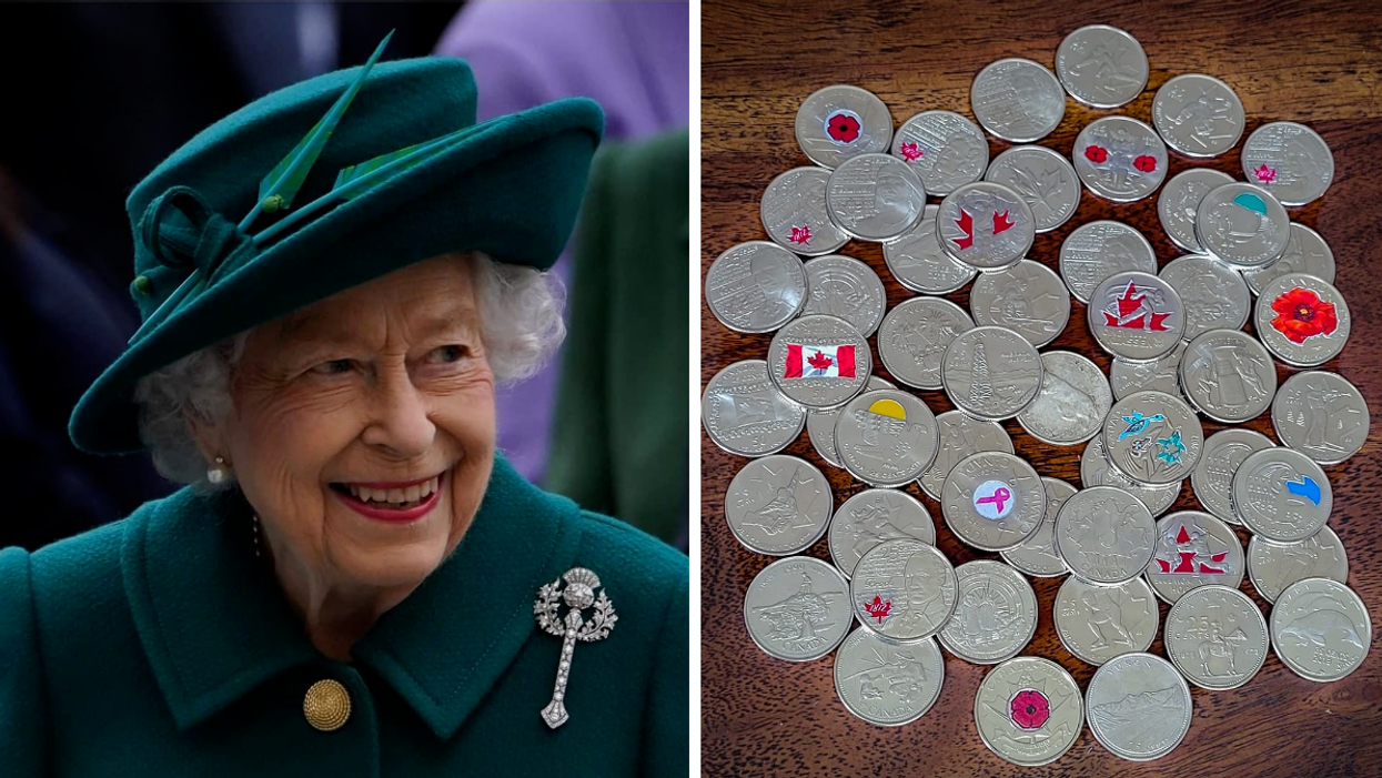 Reine Elizabeth II. Droite : Monnaie canadienne.