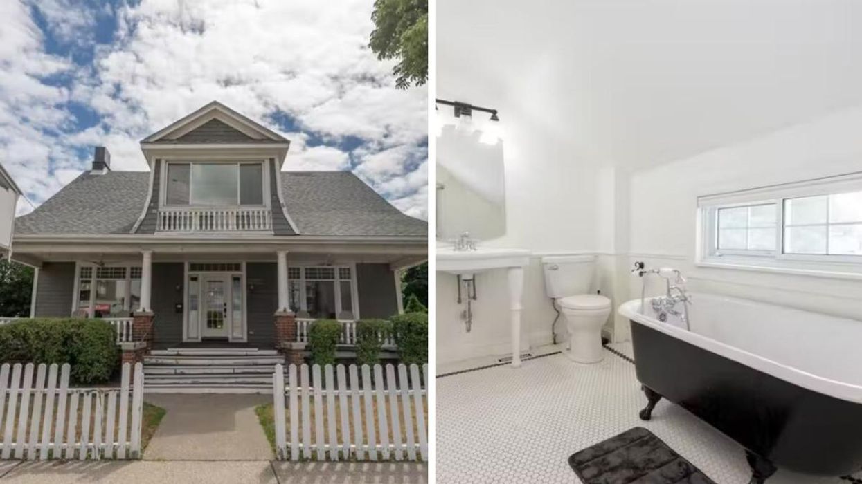 Remax listing exterior. Right: Remax listing bathroom.
