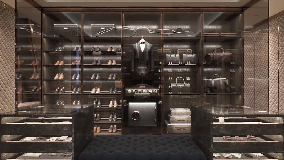 Renderings of a walk-in closet.