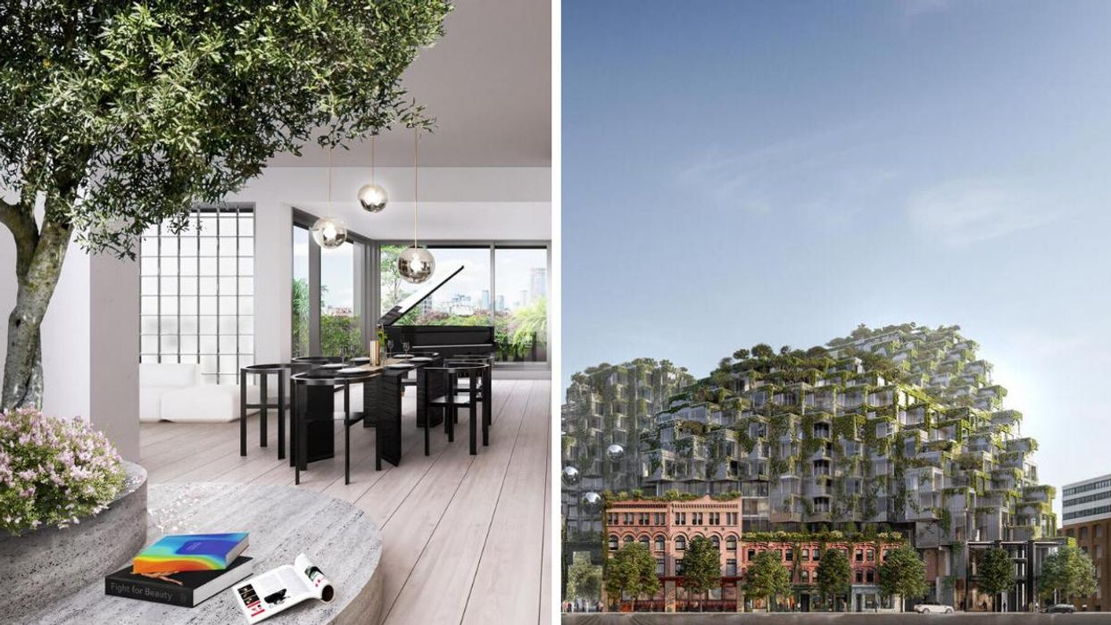 Renderings of Elton John's penthouse in Toronto. Right: Renderings of KING Toronto building.