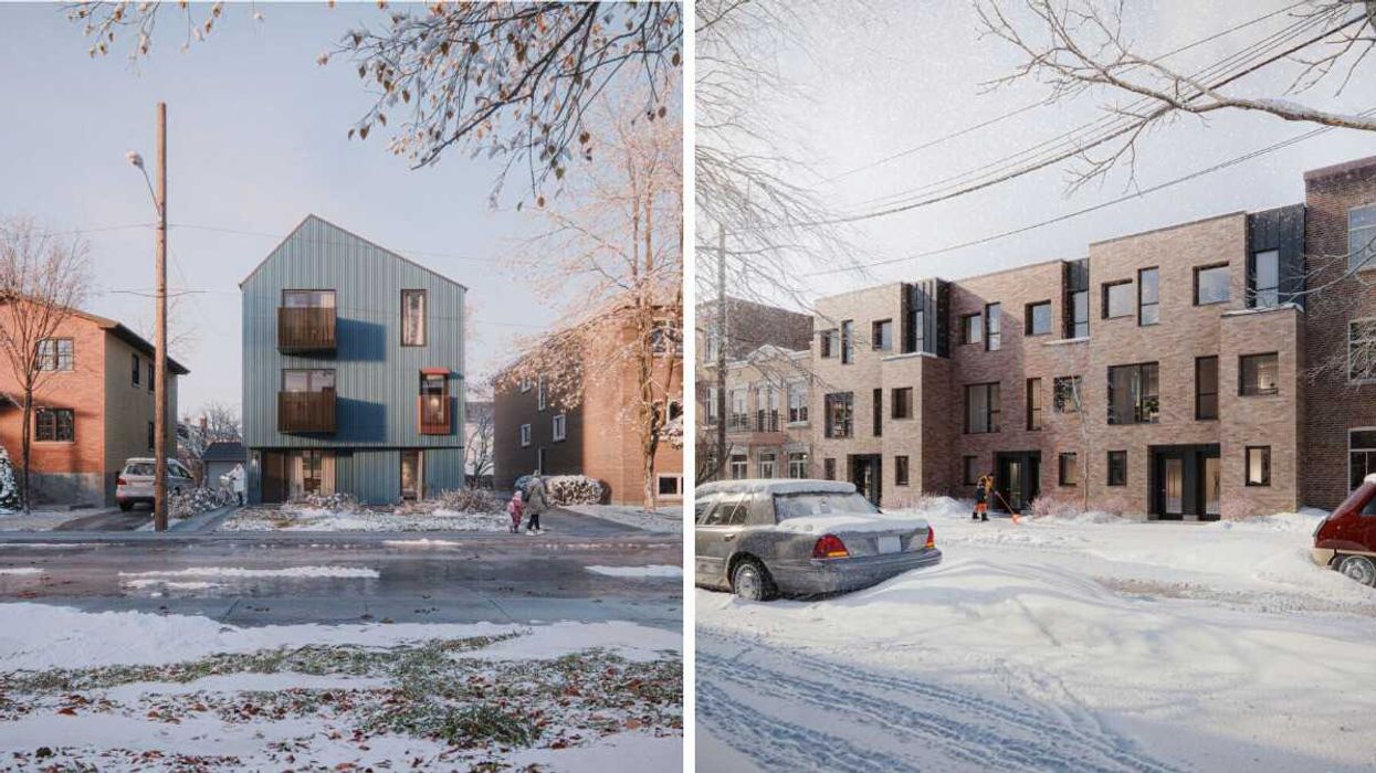 Renderings of multiplex and townhouse designs from Canada's Housing Design Catalogue.