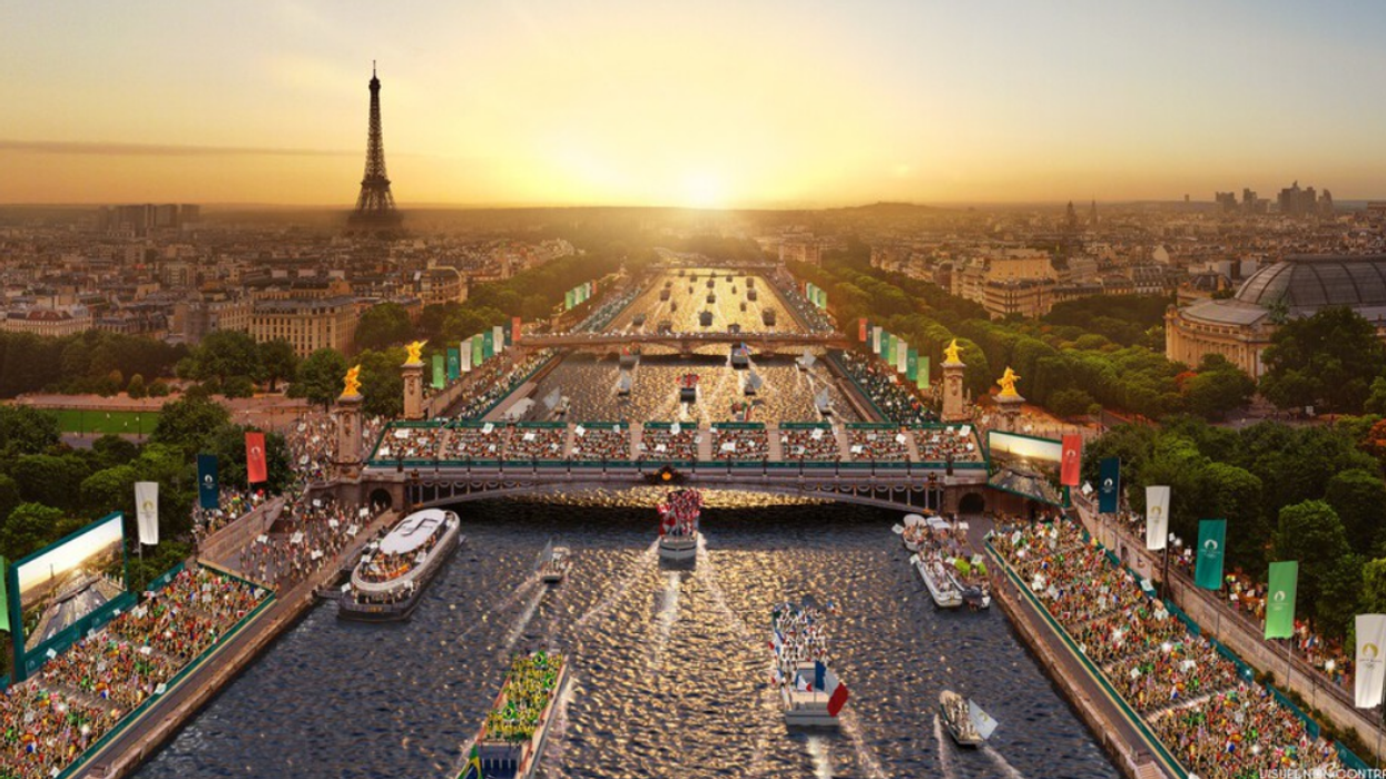 Rendu de la cérémonie d'ouverture pour les Jeux olympiques de Paris 2024.