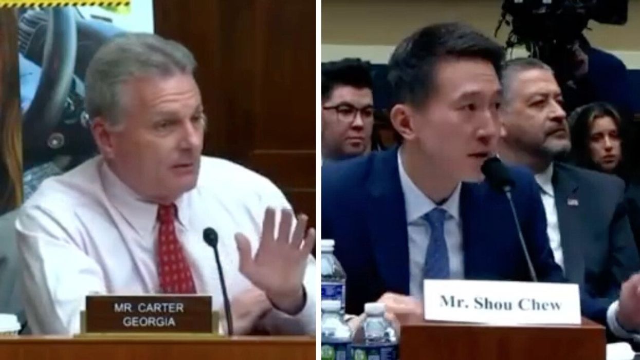 Rep. Buddy Carter of Georgia. Right: TikTok CEO Shou Chew.