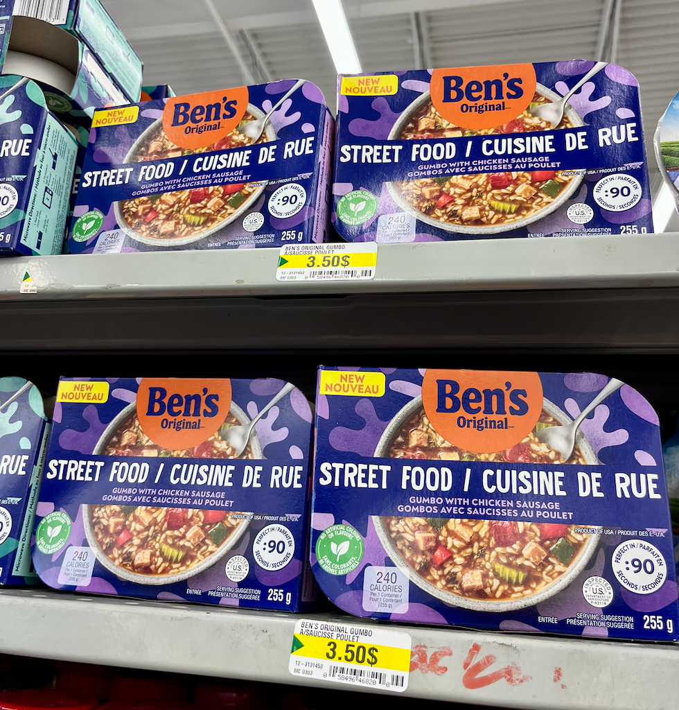 Repas \u00ab Cuisine de rue \u00bb Ben's Original sur les \u00e9tag\u00e8res du Dollarama.