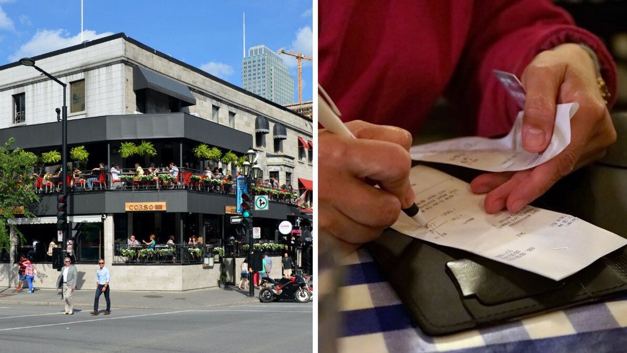 Restaurant à Montréal. Droite : Pourboire au Québec.