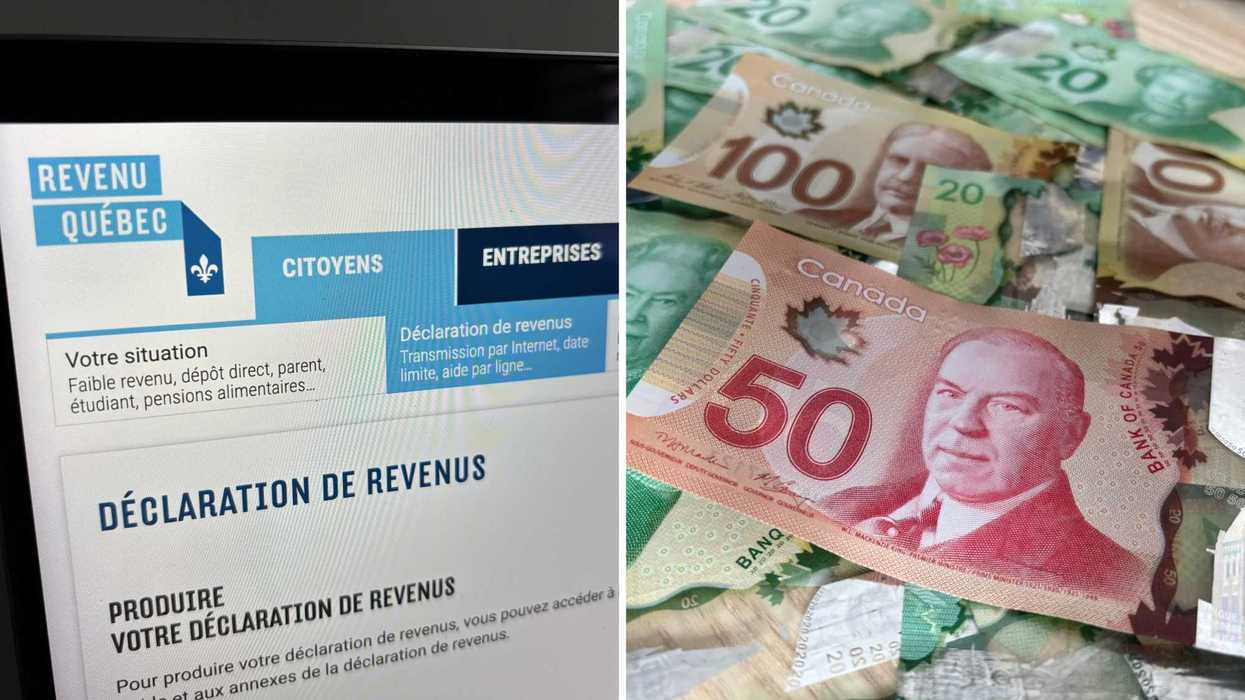 Revenu Québec. Droite : de l'argent canadien.