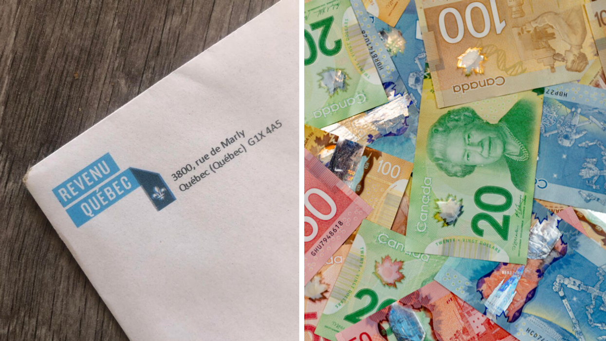 Revenu Québec. Droite : De l'argent.