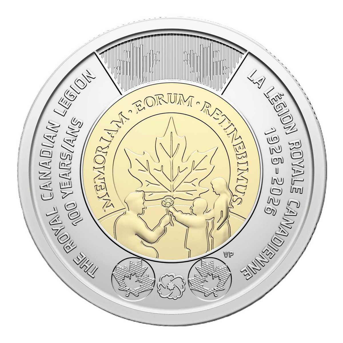reverse side of classic version of the 100th Anniversary of The Royal Canadian Legion coin