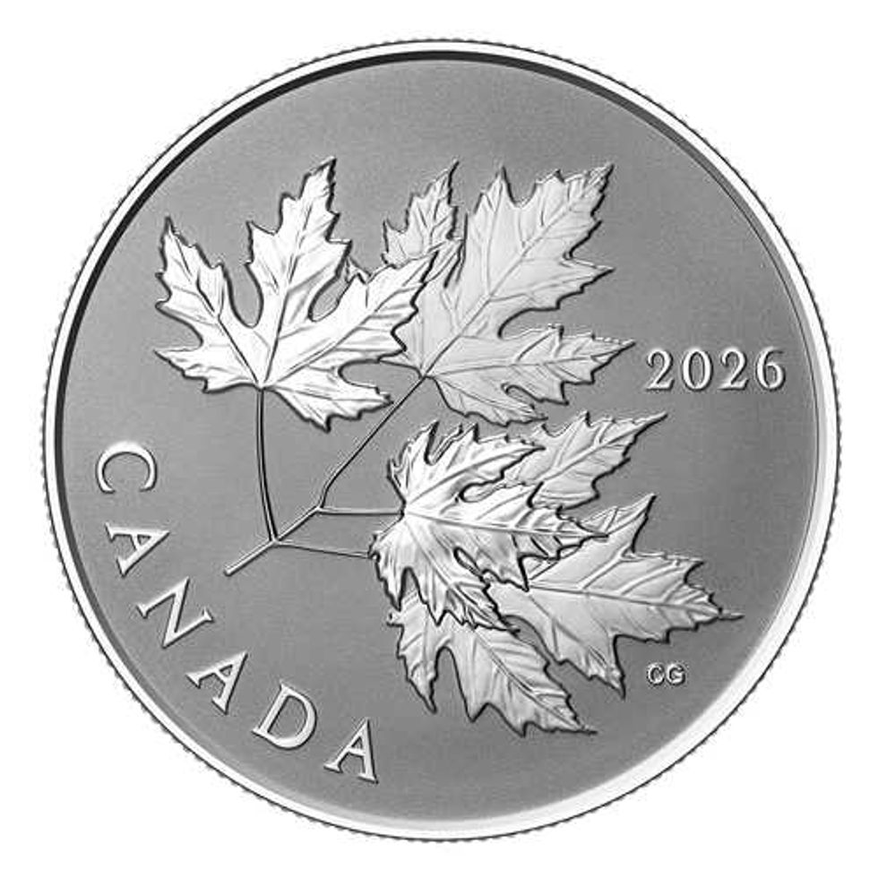 Reverse side of Gleaming Maple Leaves \u2014 1/2 oz. Fine Silver Coin