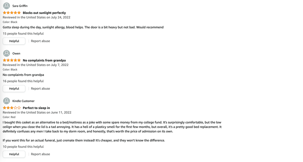 Reviews on the Amazon casket.