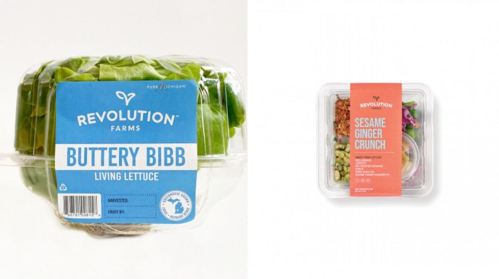 Revolution Farms' recalled Buttery Bibb. Right: Revolution Farms' Sesame Ginger Crunch