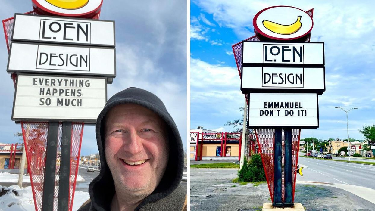 Rich Loen. Right: Loen.Design sign.