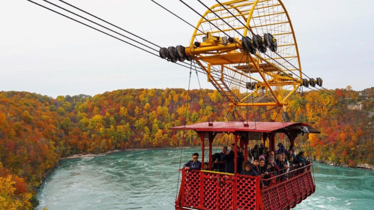 Riders on the Whirlpool Aero Car in Niagara Falls.